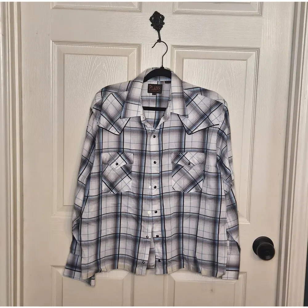 Rockabilly Plains Western Wear Pearl Snap Shirt Mens L Plaid Rodeo Cowboy Ranch